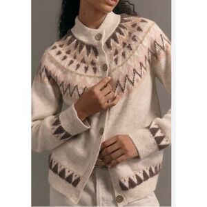 Pilcro Cream and Brown Patterned Cardigan